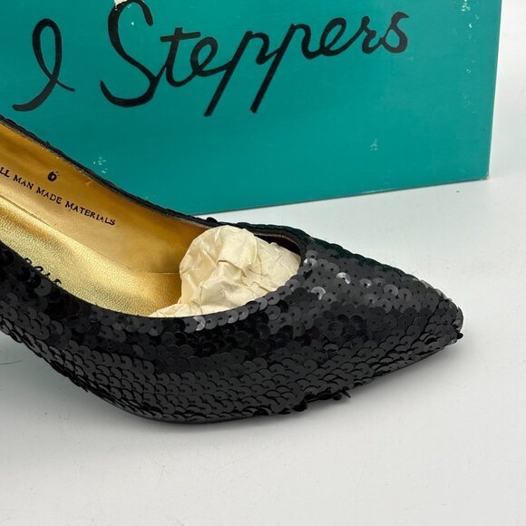 Vintage Black Pumps Sequin HL Steppers Solid Closed Toe Prom Dance Party 1990s 6 - Picture 2 of 9